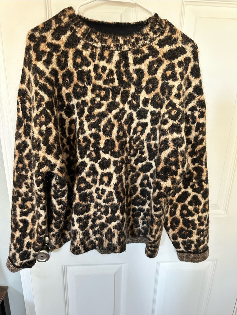 Anine Bing Leopard Print Sydney Crew Sweater in Brown and Black